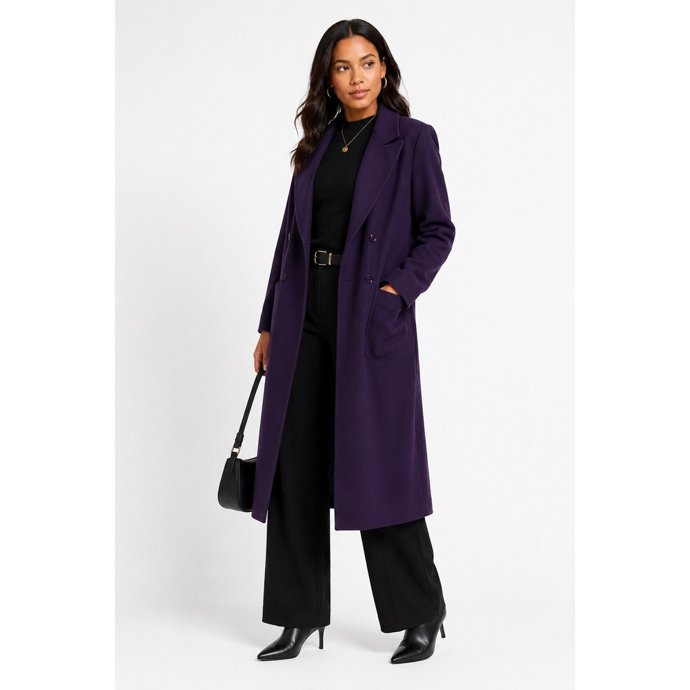 Paul et Duffier Tailleur Purple Wool Blend Double Breasted Long Trench Coat 4